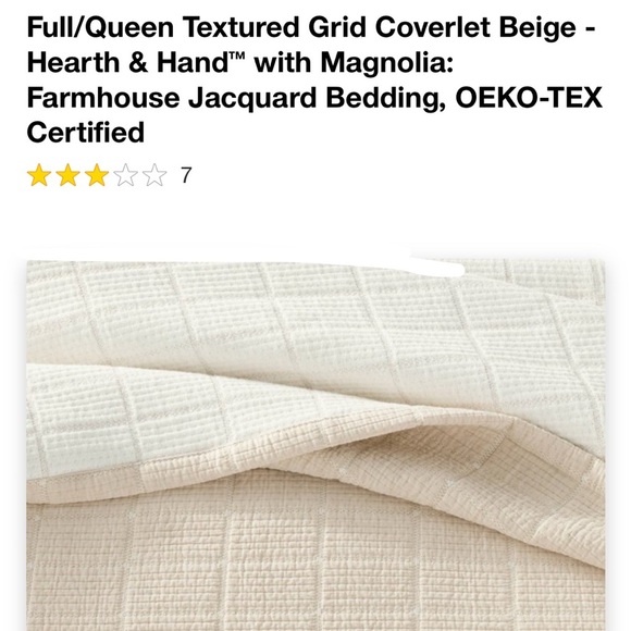 Full/Queen Textured Grid Coverlet Beige - Hearth & Hand™ with Magnolia - Picture 5 of 6